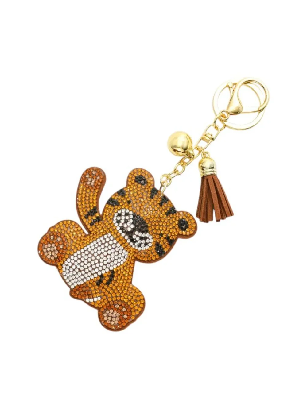 Tiger Tassel Bling Faux Suede Stuffed Pillow Key Chain Handbag Charm